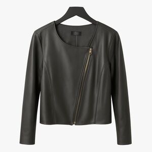 Worthington Dark Leather Jacket with Metallic Zipper